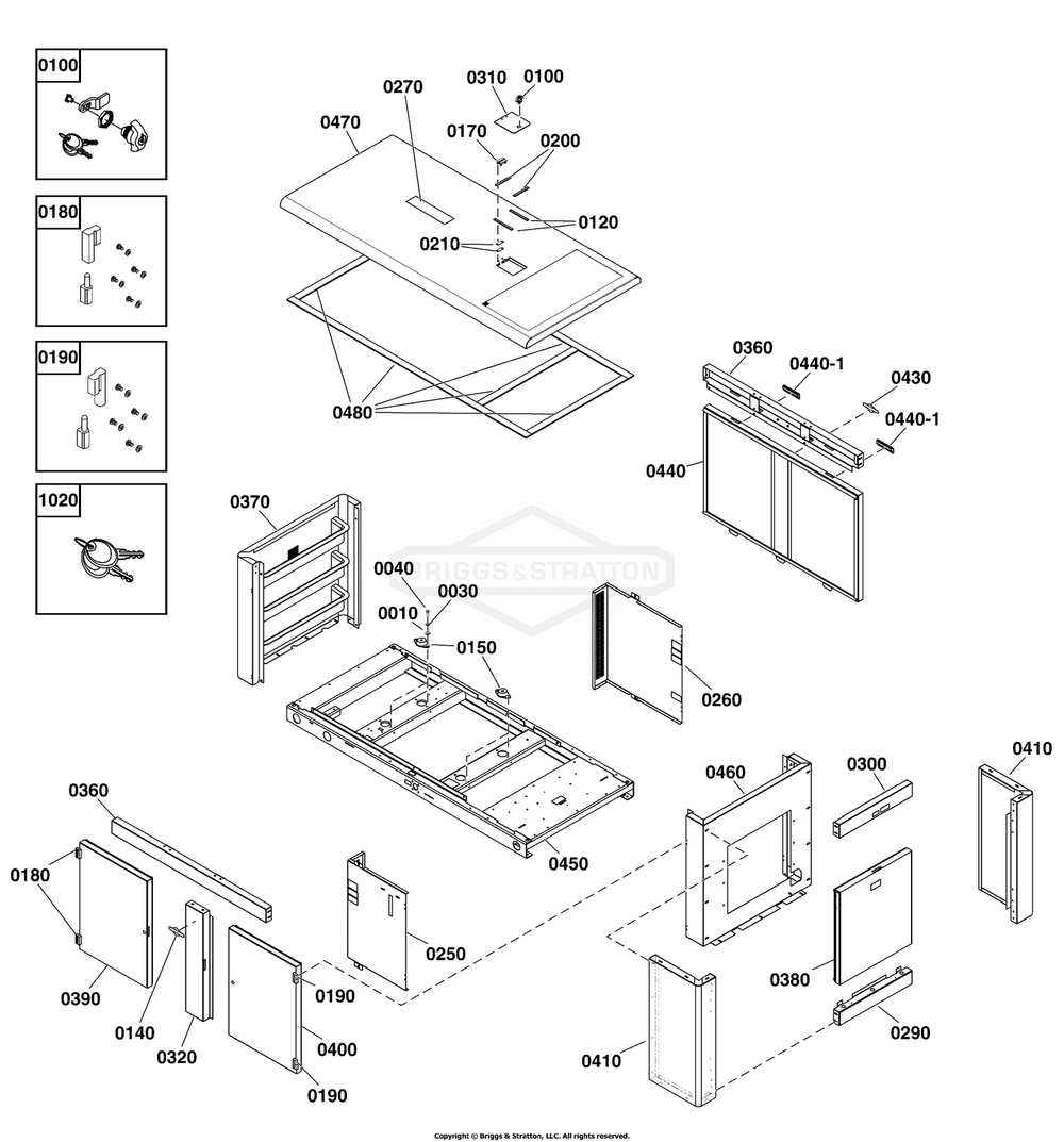 Enclosure Group Diagram and Parts List for 076158-02  Briggs and Stratton Generator